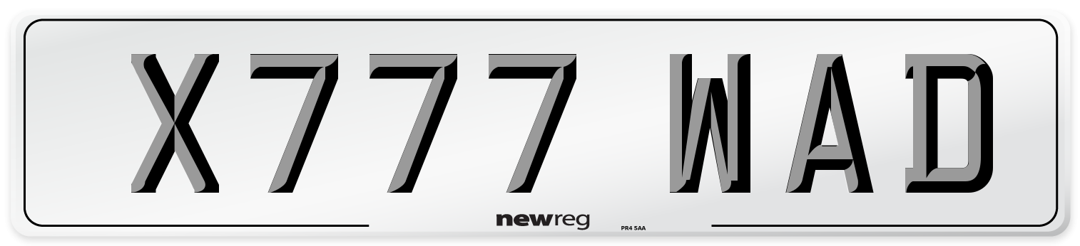 X777 WAD Number Plate from New Reg